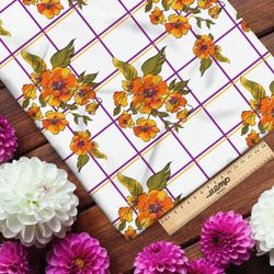 Ткань кулирная гладь цветы на клетке