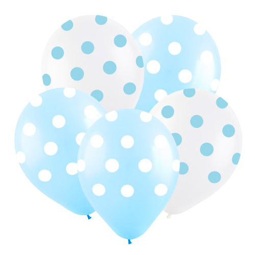 Шар 12" Ассорти Горох голубой, Светло-голубой, пастель ВС 10 шт