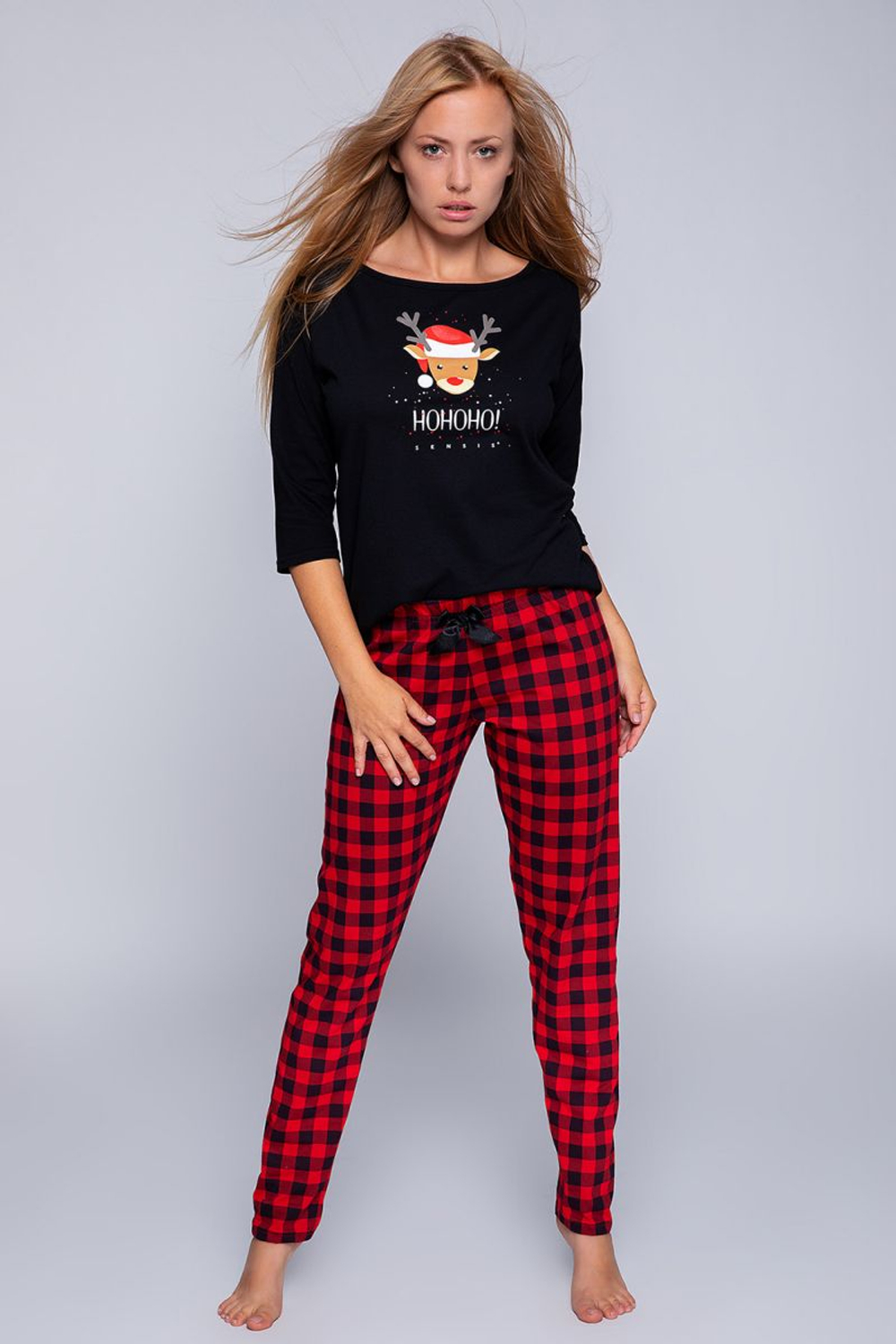 Оригинальная женская пижама Comet с брючками (Размер: XL) (Цвет: черный с красным)