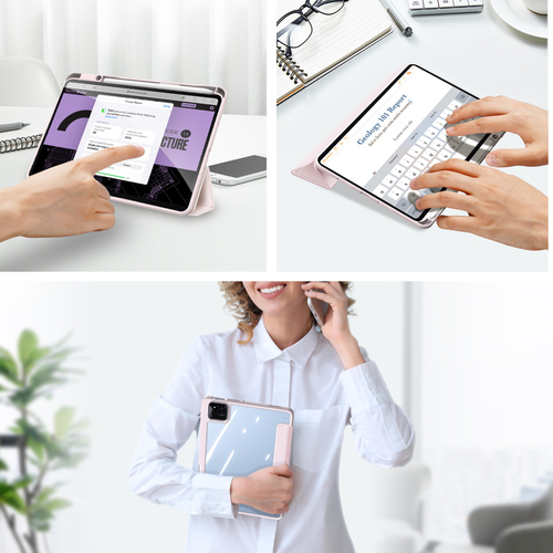 Чехол книжка розового цвета от Dux Ducis для Xiaomi Pad 7 и 7 Pro, серия Toby Series Case, с функцией пробуждения и сна