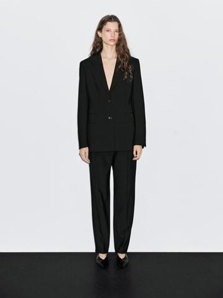 Massimo Dutti Брюки зауженного кроя из крепа, черный