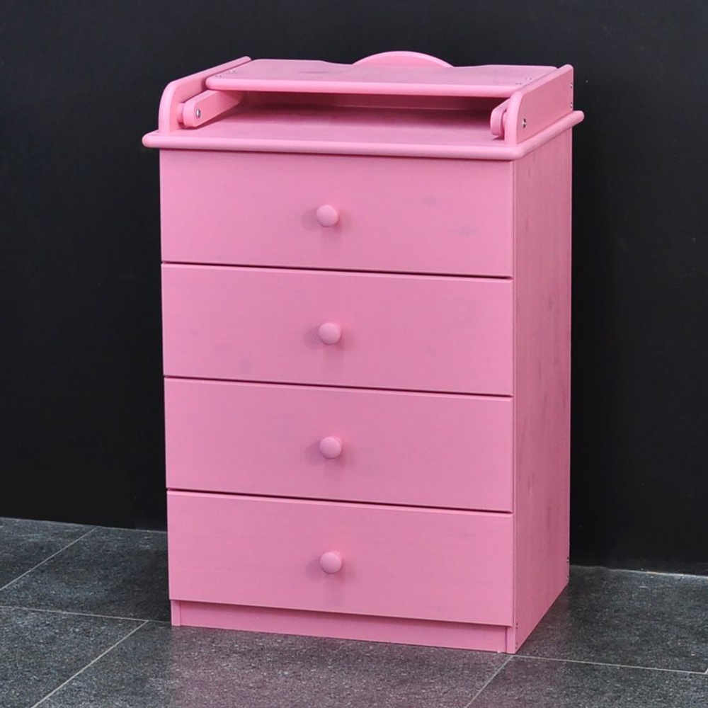 Пеленальный комод деревянный Алиса с откидным столиком, 60х44х88 см, детский комод с 4 ящиками для хранения вещей из массива сосны, розовый
