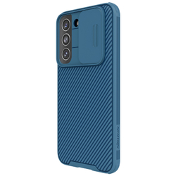 Чехол синего цвета усиленный для смартфона Samsung Galaxy S22 от Nillkin, серия CamShield Pro Case, с сдвижной крышкой для камеры