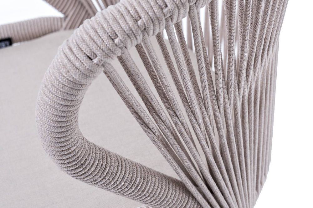 "Милан" стул плетеный из роупа, каркас алюминий (RAL1001), роуп бежевый круглый, ткань бежевая