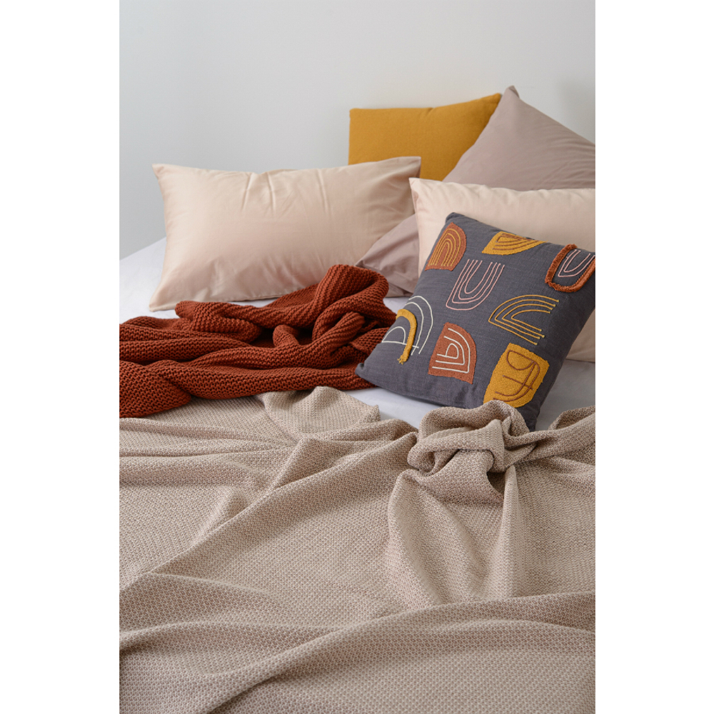 Покрывало из хлопка бежевого цвета с вафельным рисунком из коллекции ethnic, 230х250 см