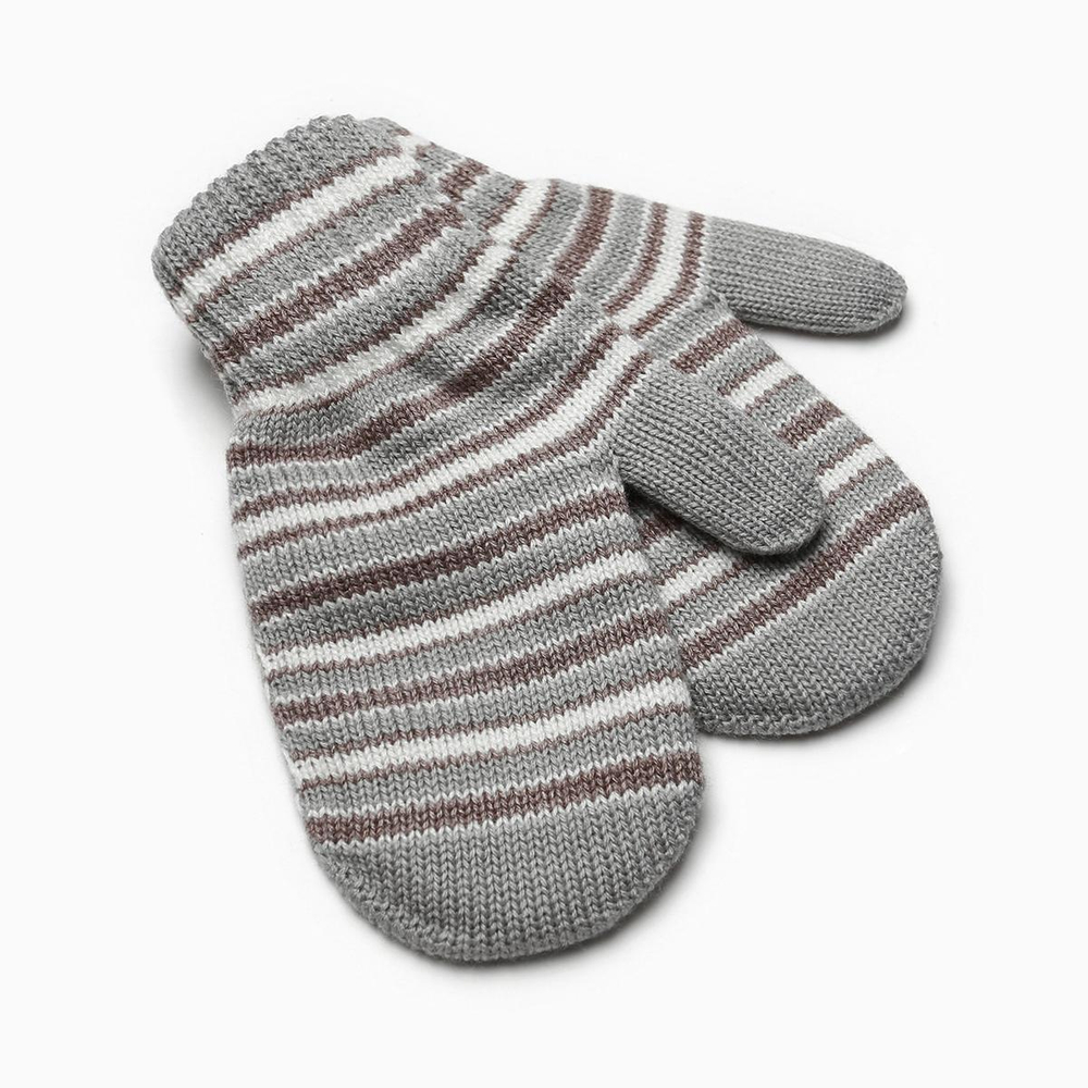 Варежки для мальчика двойные, серый с коричневым, р. 12/ 4529133 СНЕЖАНЬ, 1 шт.