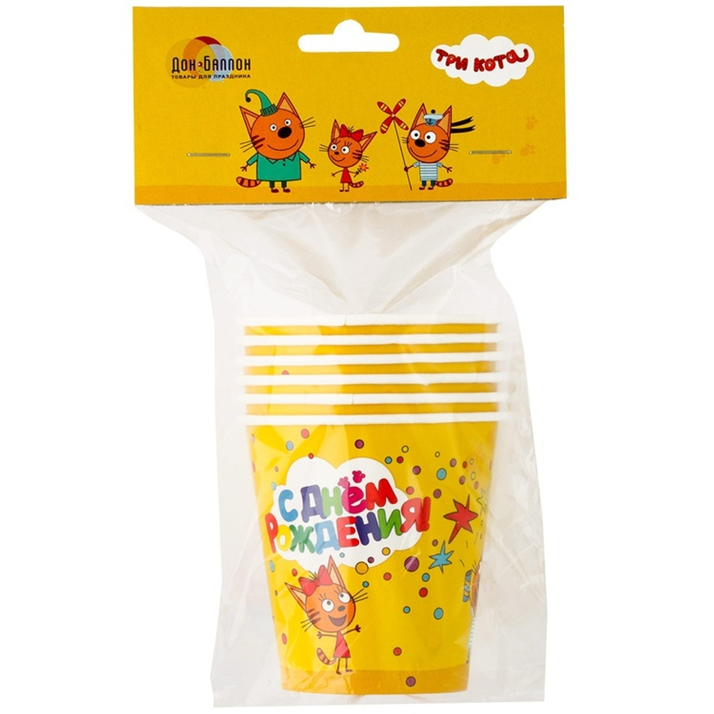 Стаканы бумажные «Три кота», 250 мл, 6 шт