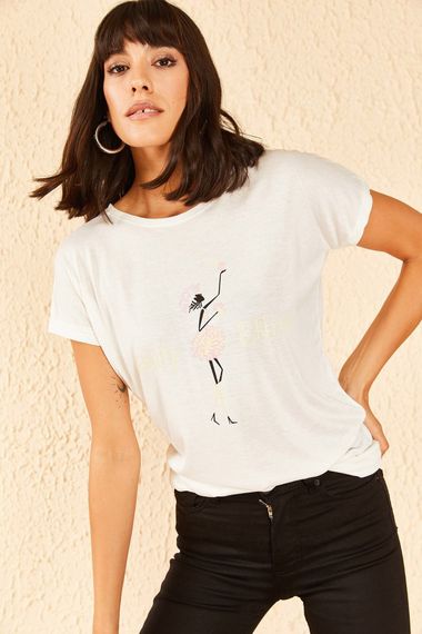 Qadın üçün şəkilli ağ t-shirt 10701051