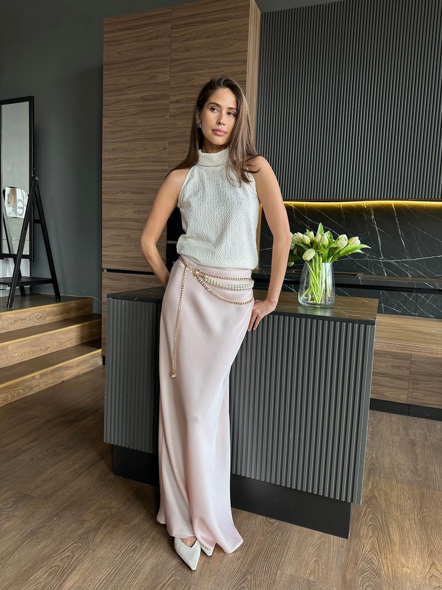 Юбка из шелка косого кроя макси пудровая