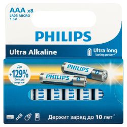 Батарейки Philips LR03E8W/51 ААА алкалиновые 1,5v 8 шт. LR03-8BL Ultra | Philips