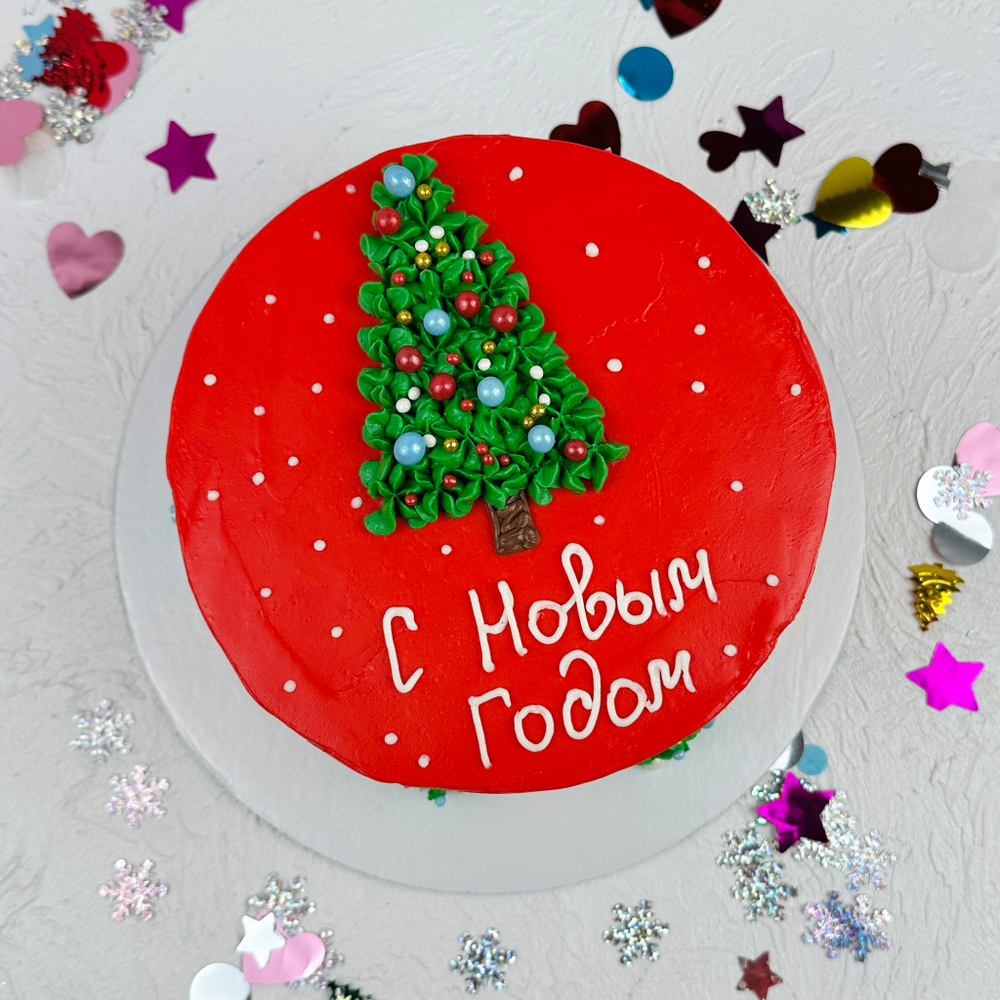 Бенто торт на Новый год с елочкой «С Новым годом»