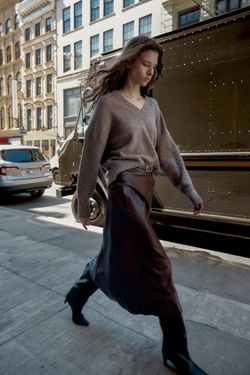 ZARA МИДИ-ЮБКА ИЗ ИСКУССТВЕННОЙ КОЖИ С ПОЯСОМ, БУРГУНДИ