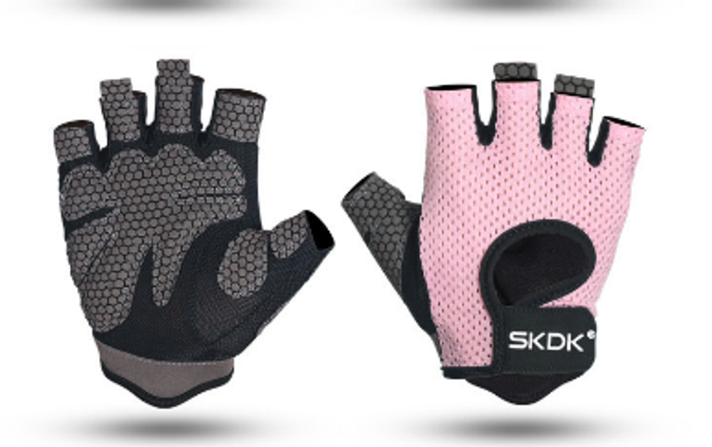 Перчатки велосипедные SKDK, материал сетка, цвет розовый, гелевые вставки, размер М