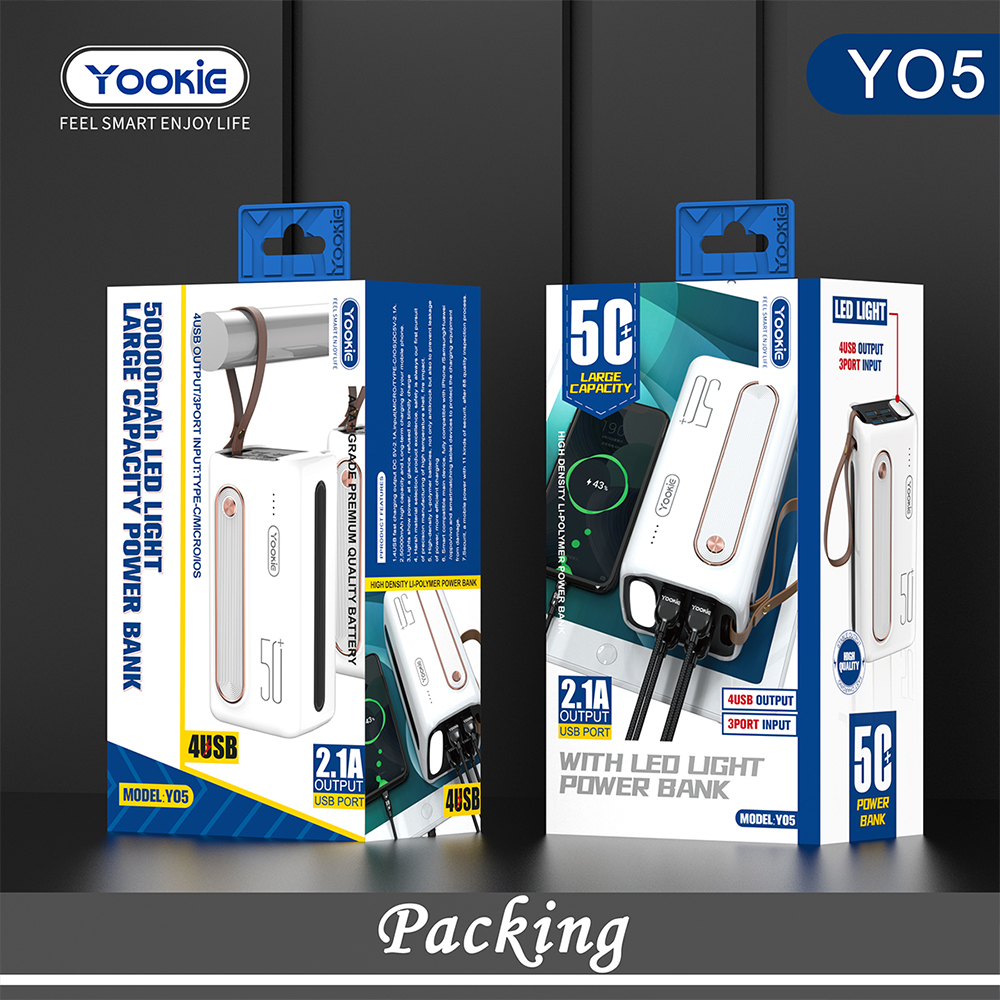 Power Bank YOOKIE YO5 4 Ports Fast Charging With Flashlight (50000mah)