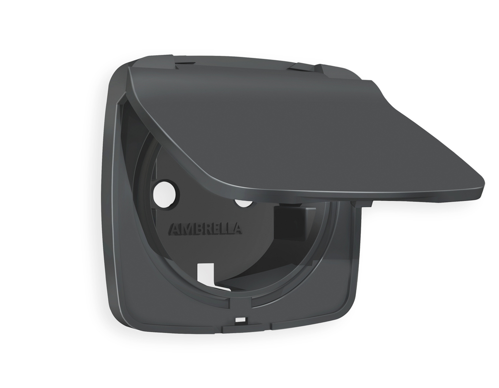 OP9080 Лицевая панель OMEGA (Графит Мягкое касание) для электрической розетки с/з со шторками и крышкой IP44 QUANT