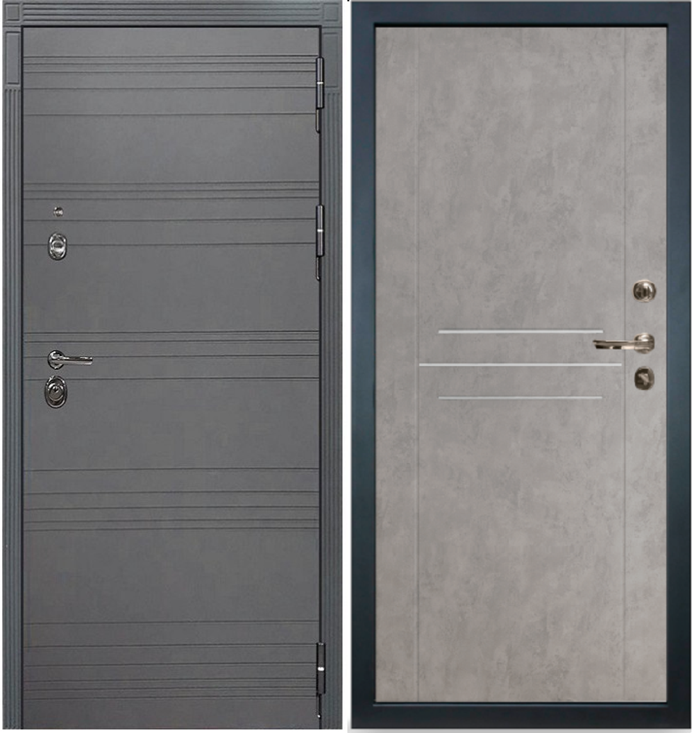 Входная дверь  Лекс Сенатор 3К с шумоизоляцией Софт Графит / №81 Бетон серый (светлый) молдинги хром