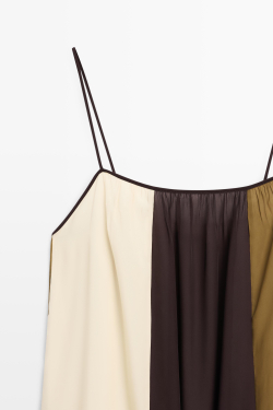 Massimo Dutti Платье миди на бретелях из струящейся ткани, коричневый