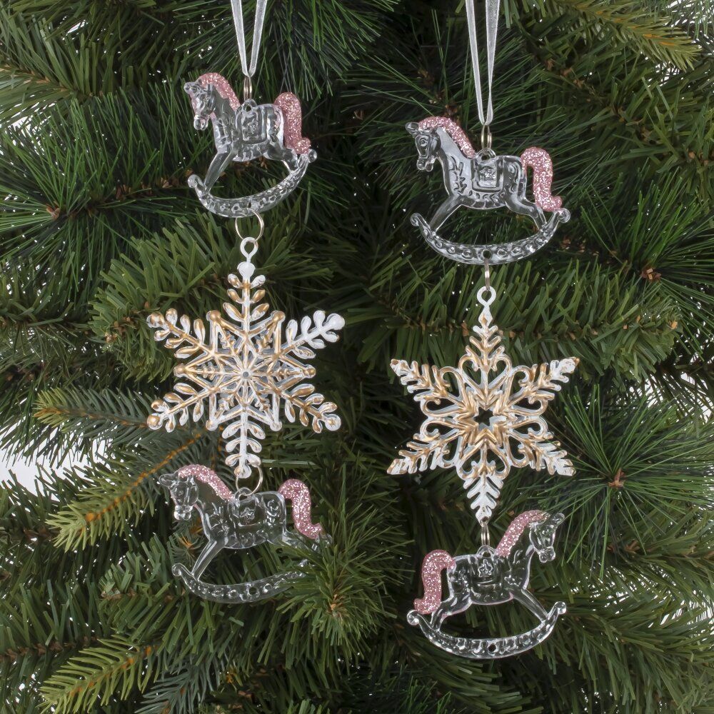 GAEM Украшение новогоднеe подвеска"Снежинка с лошадками", L6,5 W1 H19 см, 2в.