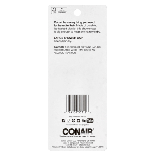 Conair, шапочка для душа Cover & Protect, большая, 1 капсула