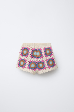 ZARA ШОРТЫ ИЗ КРУЖЕВА КРОШЕ, РАЗНОЦВЕТНЫЙ