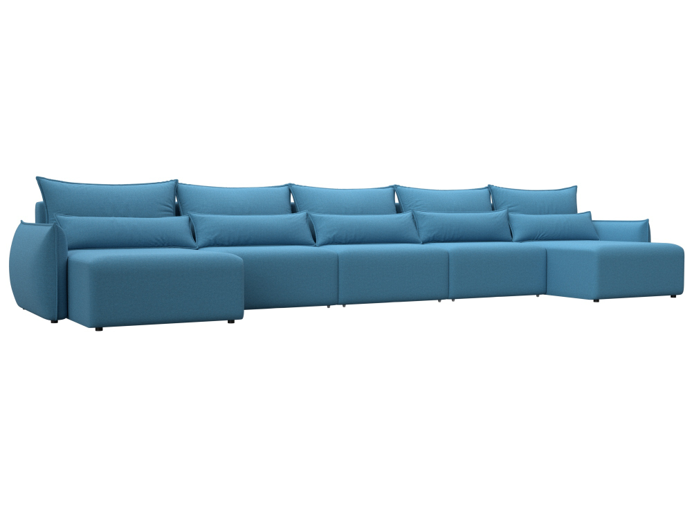Диван П-образный Лига-051 НПБ МегаЛонг РОГОЖКА Амур 10 голубой