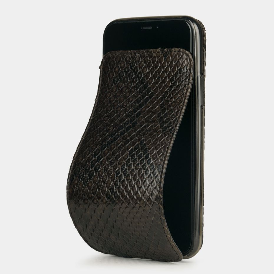 Чехол для iPhone 11 Pro Max из натуральной кожи питона, темно-коричневого цвета