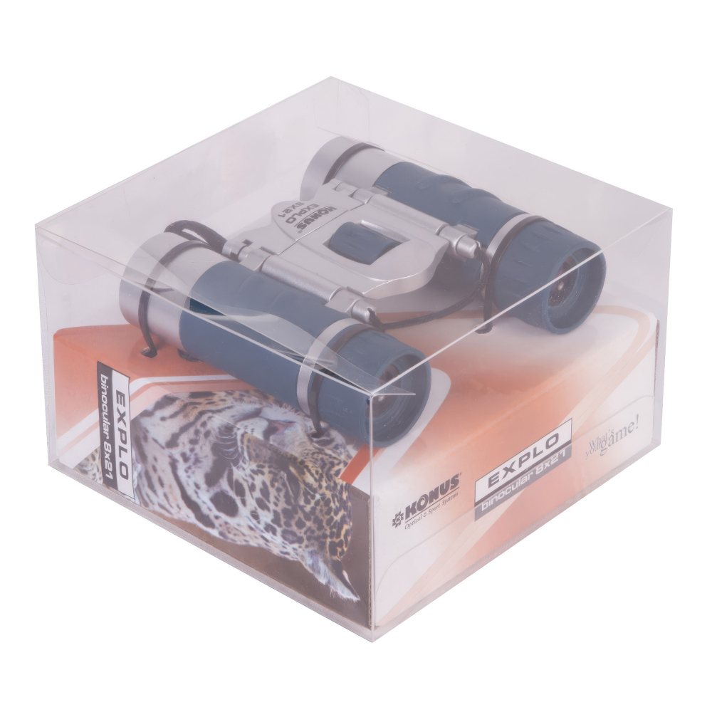 Бинокль Konus Explo 8x21— упаковка и бинокль