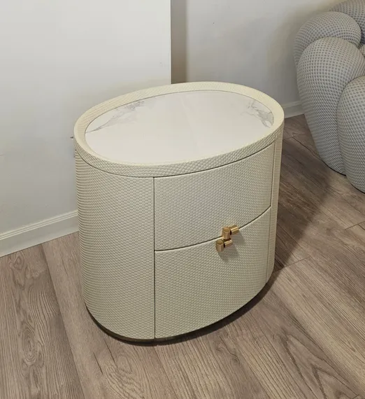 Тумба прикроватная 4576 с двумя ящиками, экокожа слоновая кость