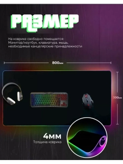 Коврик игровой для мыши с подсветкой RGB