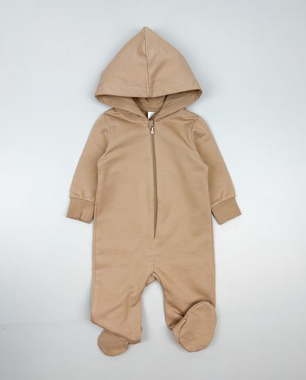 Комбинезон из футера с начесом, Темно-бежевый