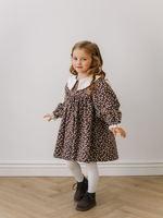 Платье с воротником в цветочек, Коричневый