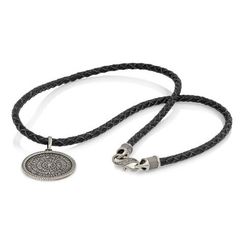 Колье Гайтан чёрный 5 мм с подвеской Псалом 90 из мельхиора