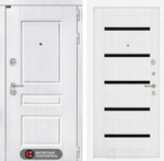 Дверь входная Лабиринт VERSAL  01 Белое дерево, стекло черное металлическая