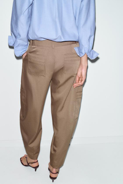 ZARA БРЮКИ КАРГО С ВЫСОКОЙ ПОСАДКОЙ, РЫЖЕВАТО-КОРИЧНЕВЫЙ