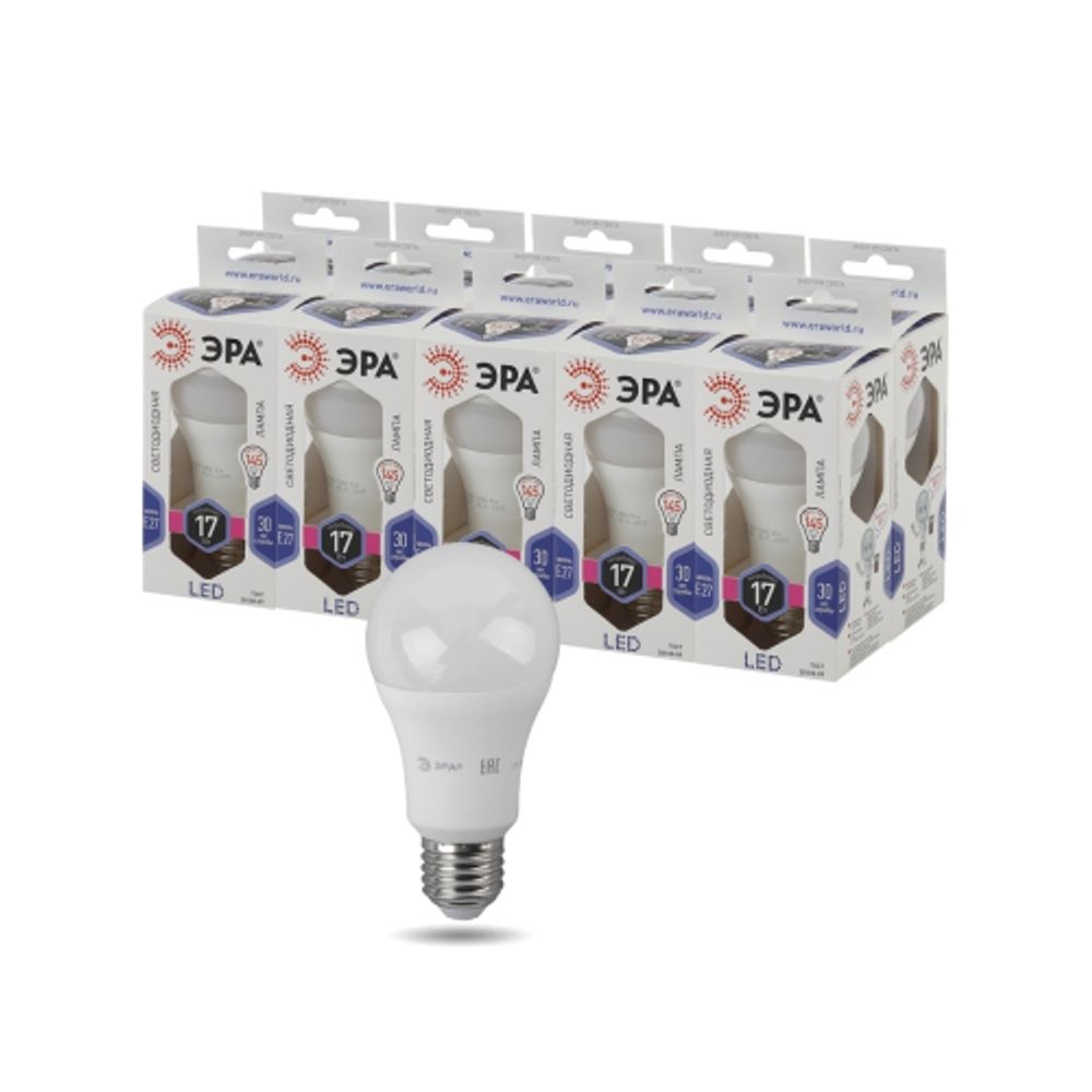 Лампа светодиодная ЭРА STD LED A60-17W-860-E27 17Вт груша холодный дневной свет Е27 | Лампы cветодиодные Груша (A)