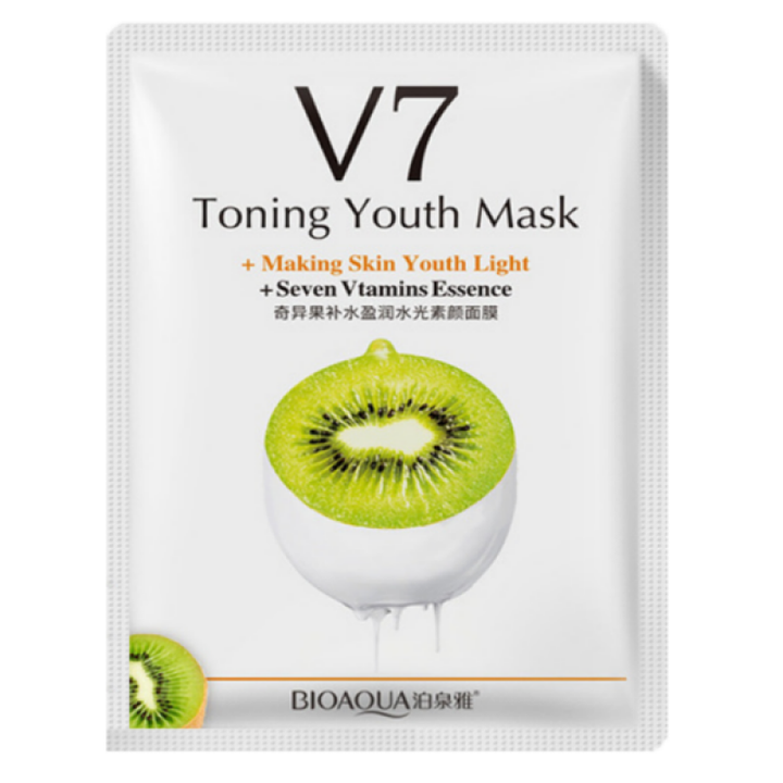 Маска для лица BioAqua V7 Toning Youth Mask Тонизирующая витаминная с экстрактом киви, тканевая, 30 г