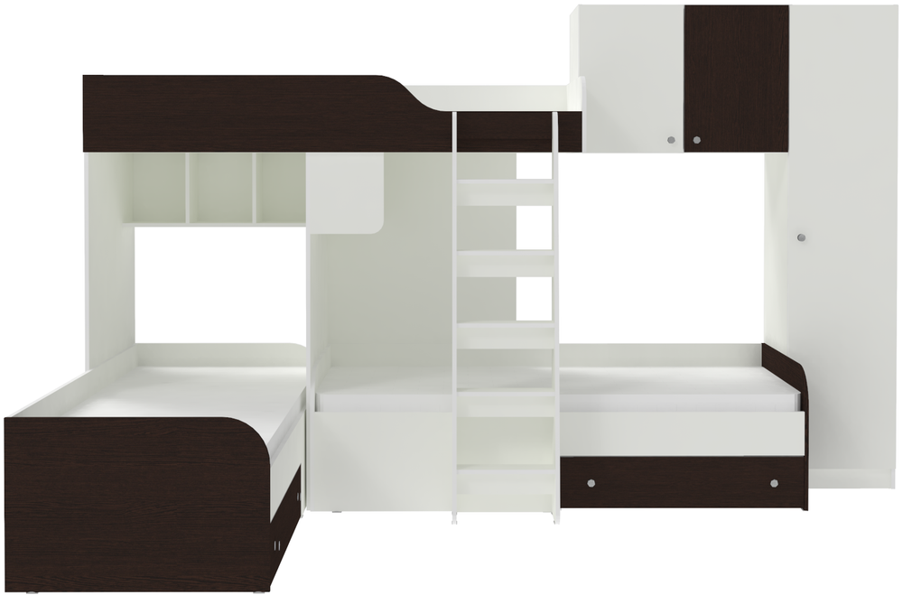 Кровать-чердак КарИВи Трио 2 Белый  Венге