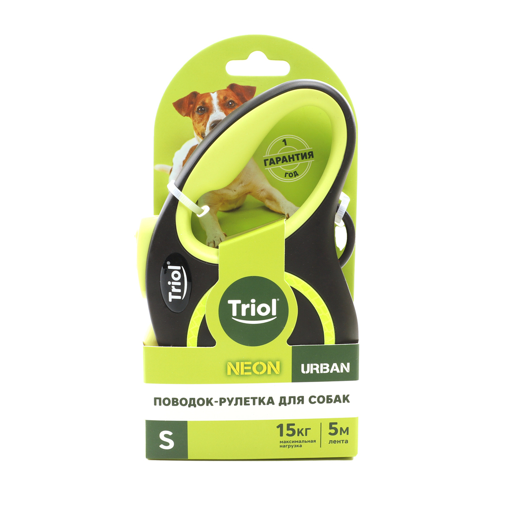 Поводок-рулетка для собак  Urban Neon S, 5м до 15кг, лента, черный, Triol