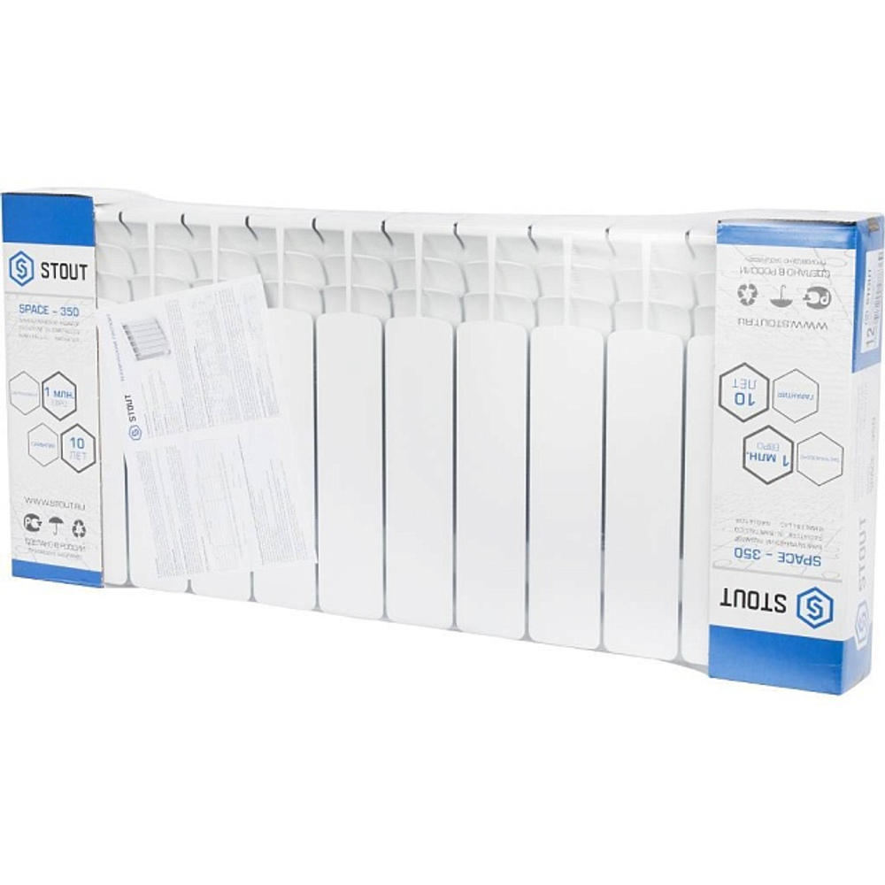 Радиатор биметаллический STOUT Space 350 - 12 секций (подключение боковое, цвет белый)