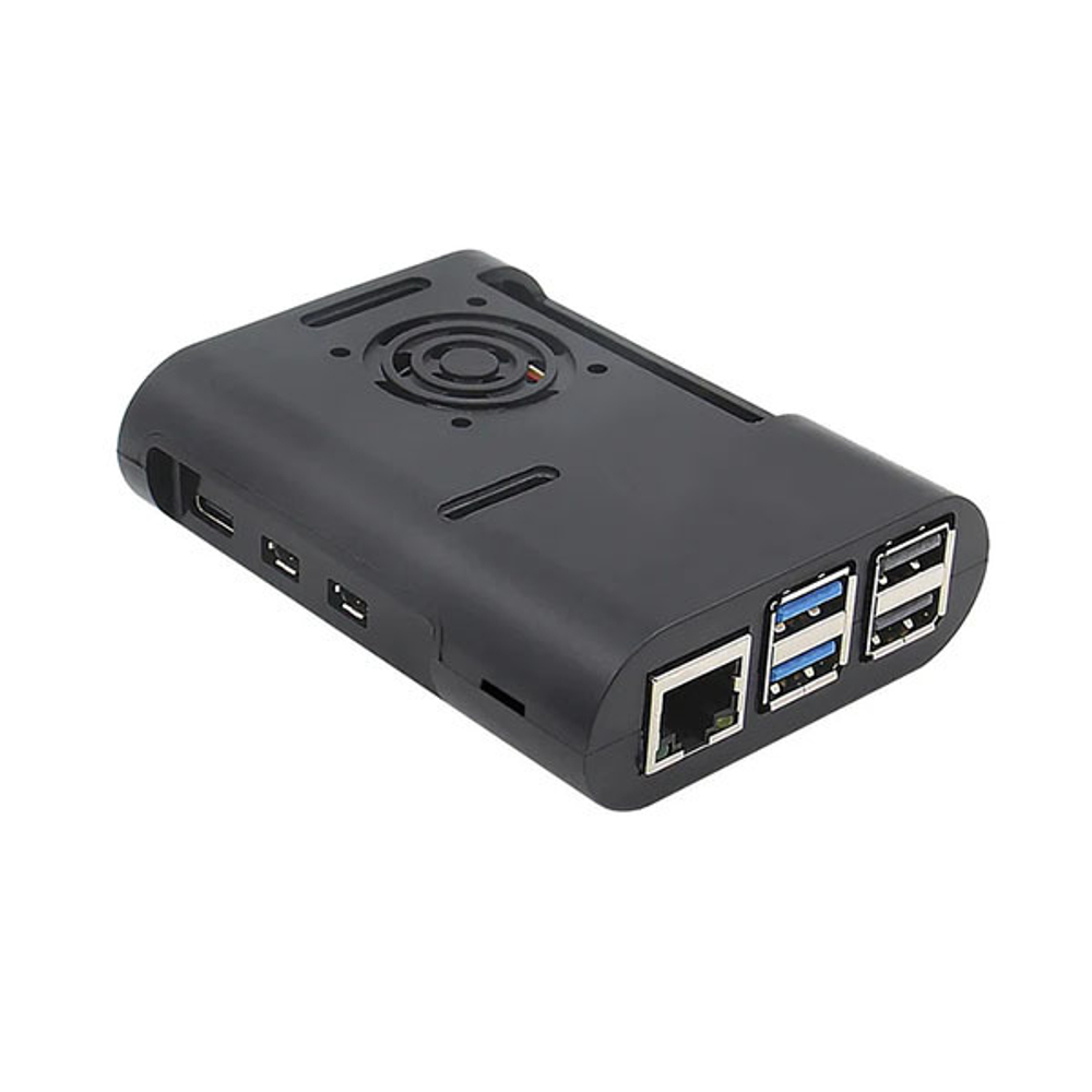 Черный овальный корпус для Raspberry Pi 5 с возможностью размещения вентилятора