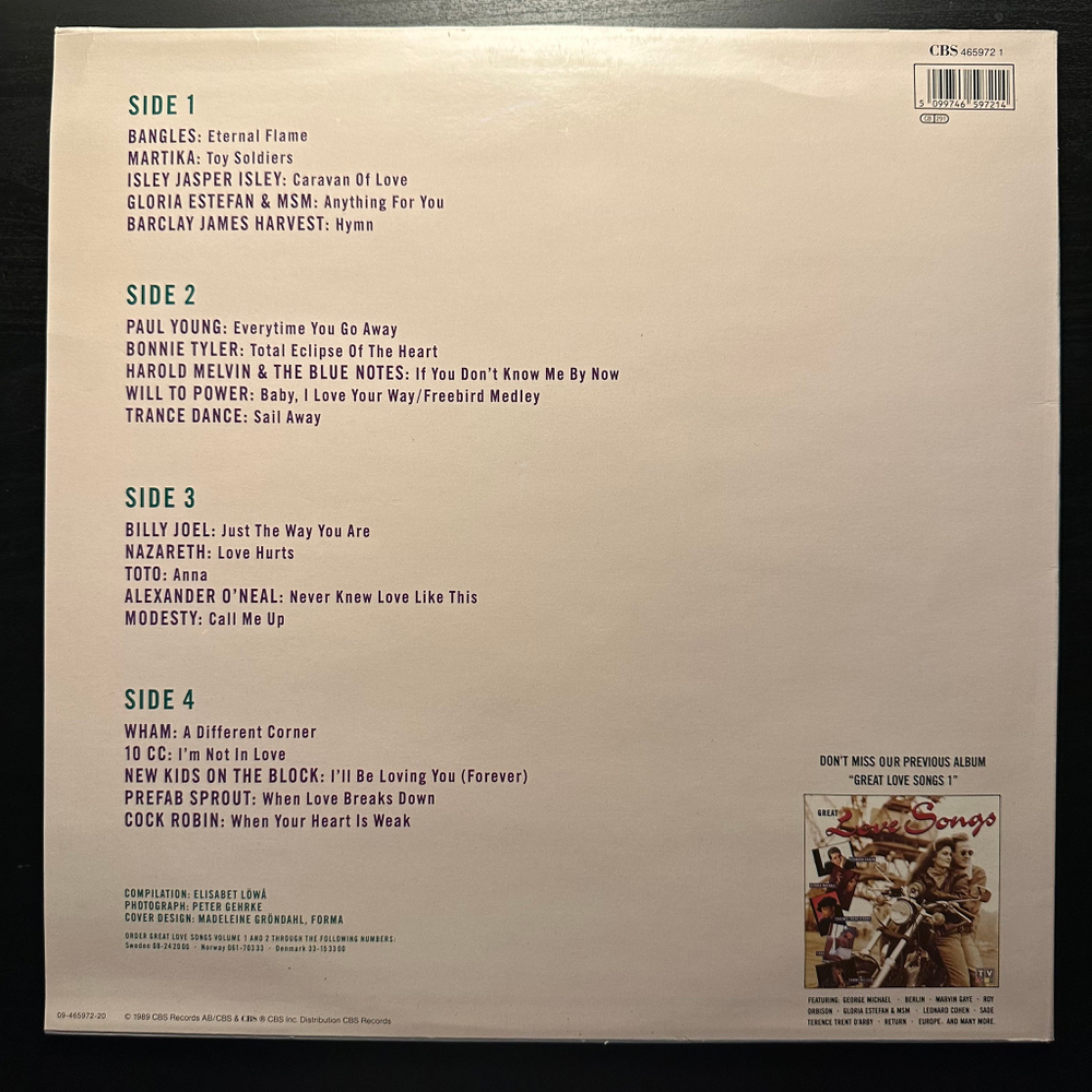 Сборник Great Love Songs 2 2LP (Голландия 1989г.)