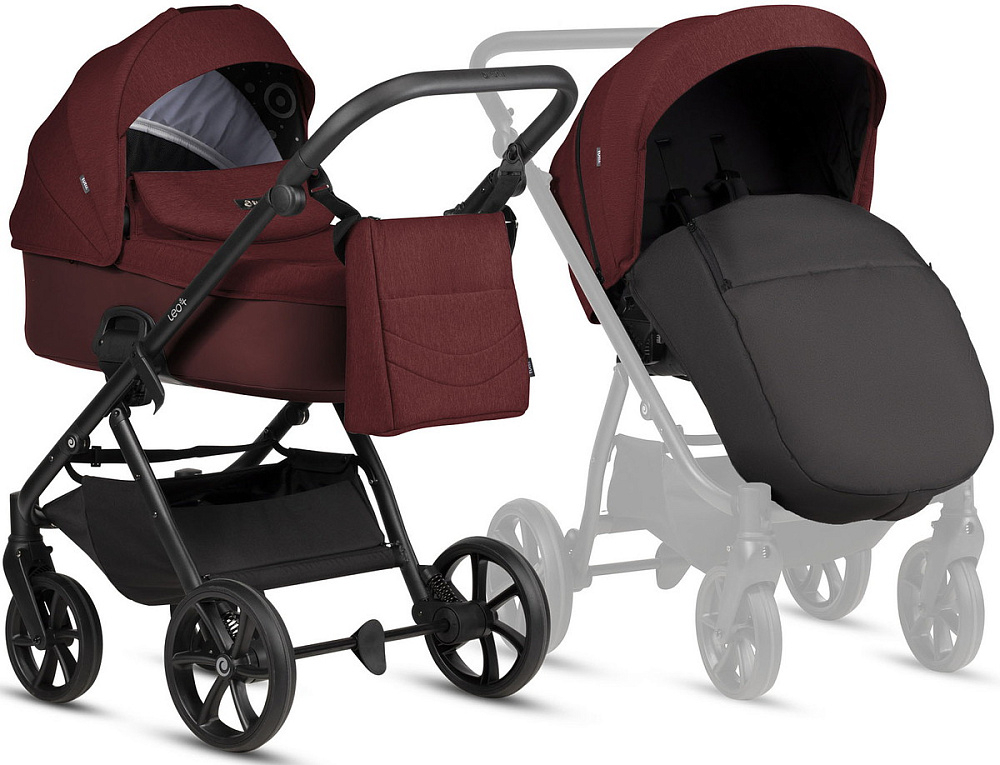 Детская коляска Tutis Leo 3 Plus 4 в 1 с автокреслом Beno Black и базой 1582220 Burgundy