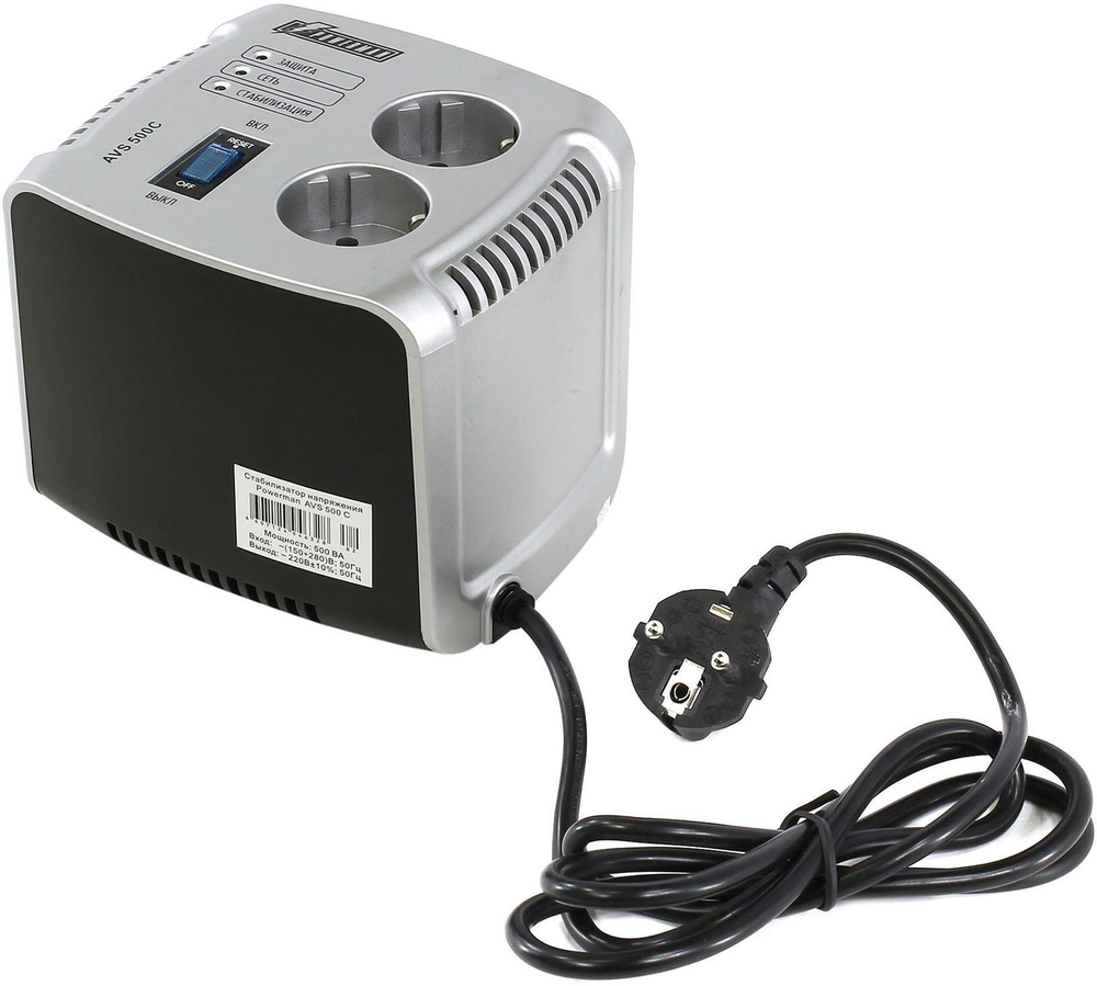Стабилизатор Powerman AVS 500C (вх.150-280V, вых.220V± 10%, 500VA, 2 розетки Euro)