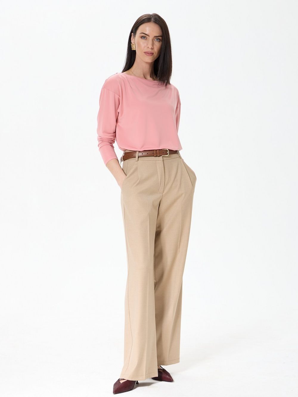 Лонгслив-лодочка розовая вискоза