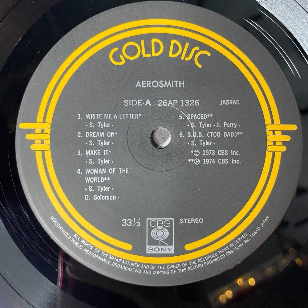 Винтажная виниловая пластинка LP Aerosmith Gold Disc (Japan 1978) (Obi)