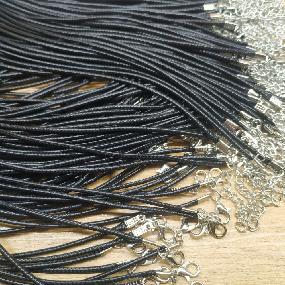 Шнурок текстиль вощеный 60 см с цепочкой удлинителем цвет черный