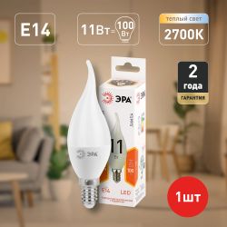 Лампочка светодиодная ЭРА STD LED BXS-11W-827-E14 E14 / Е14 11Вт свеча на ветру теплый белый свет