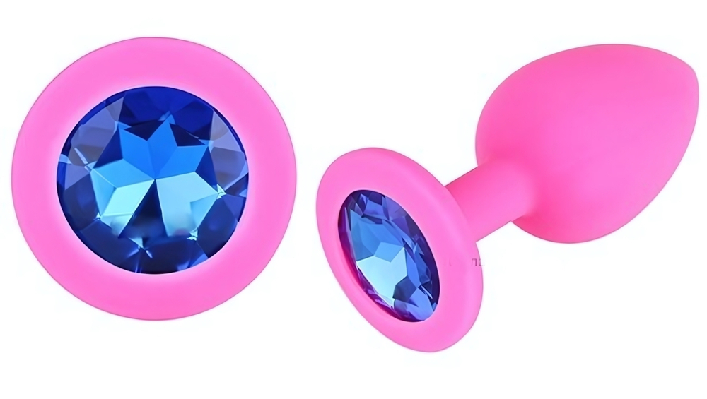 Анальная втулка фуксия с кристаллом Large синий 9,5 см
