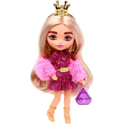 Barbie Extra Minis - Маленькая модная кукла в розовом наряде и короне HJK67 / артикул   HGP62 HJK67  / GTIN 194735088553