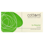 Cottons, Тампоны из 100% натурального хлопка, обычные, без запаха, 16 тампонов